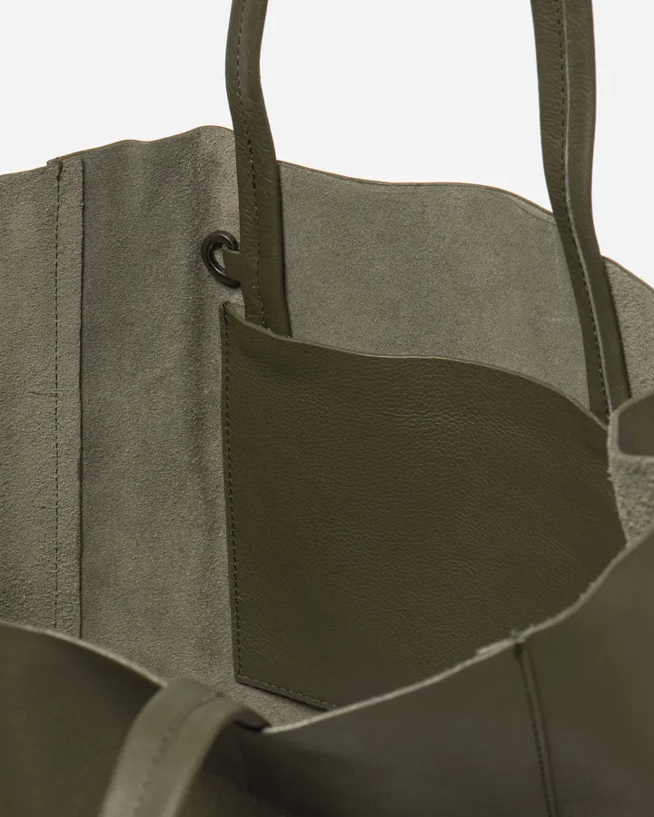 STITCH & HIDE LEATHER GEORGIA TOTE BAG OLIVE GREEN - FREE WALLET POUCH