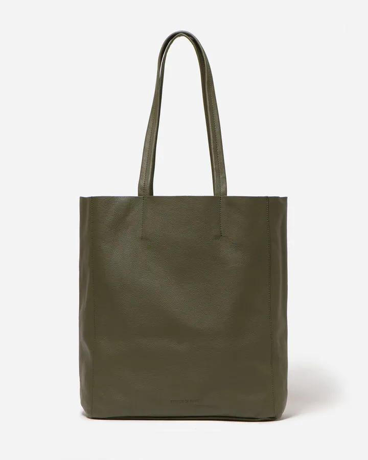 STITCH & HIDE LEATHER GEORGIA TOTE BAG OLIVE GREEN - FREE WALLET POUCH