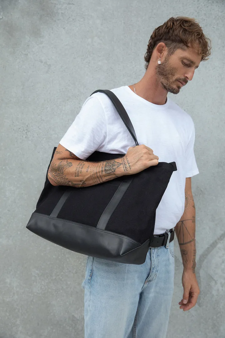STITCH & HIDE THE SHOPPER CLASSIC TOTE BLACK - FREE WALLET