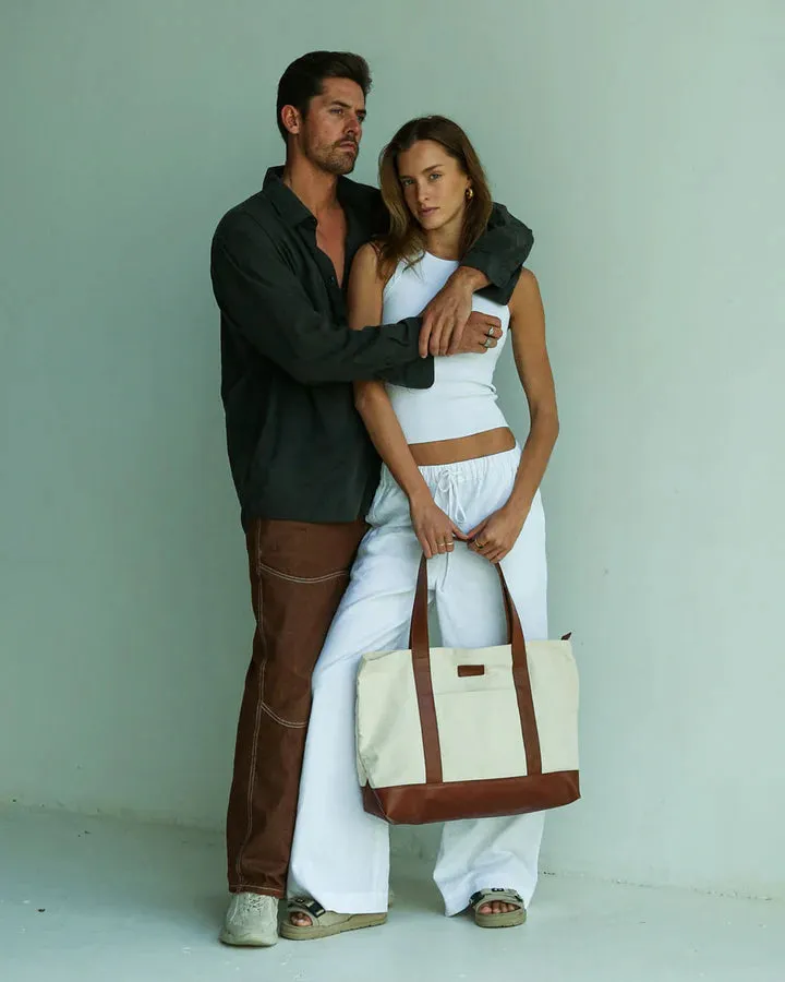 STITCH & HIDE THE SHOPPER CLASSIC TOTE Natural Beige Brown - FREE WALLET