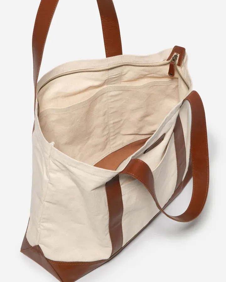 STITCH & HIDE THE SHOPPER CLASSIC TOTE Natural Beige Brown - FREE WALLET