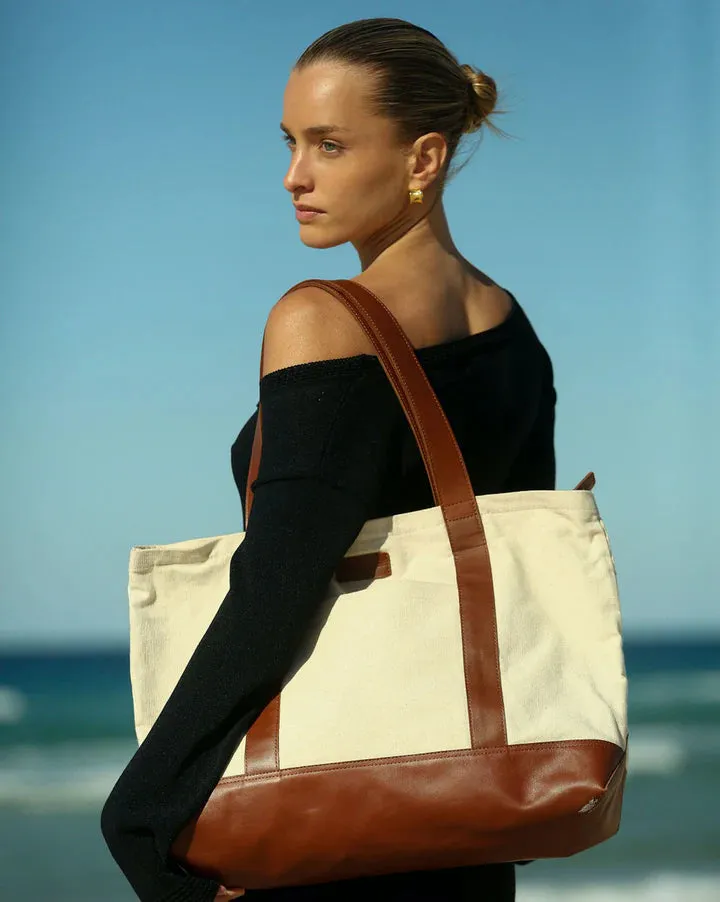 STITCH & HIDE THE SHOPPER CLASSIC TOTE Natural Beige Brown - FREE WALLET