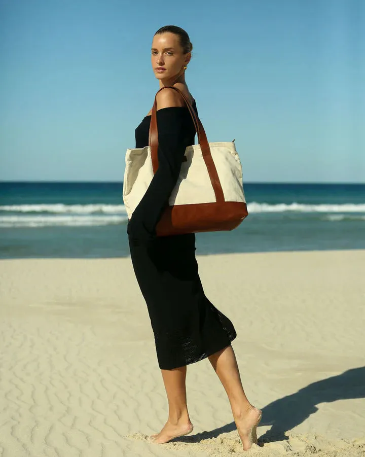 STITCH & HIDE THE SHOPPER CLASSIC TOTE Natural Beige Brown - FREE WALLET