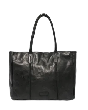 STITCH & HIDE WASHED LEATHER LONDON TOTE BLACK - FREE WALLET POUCH