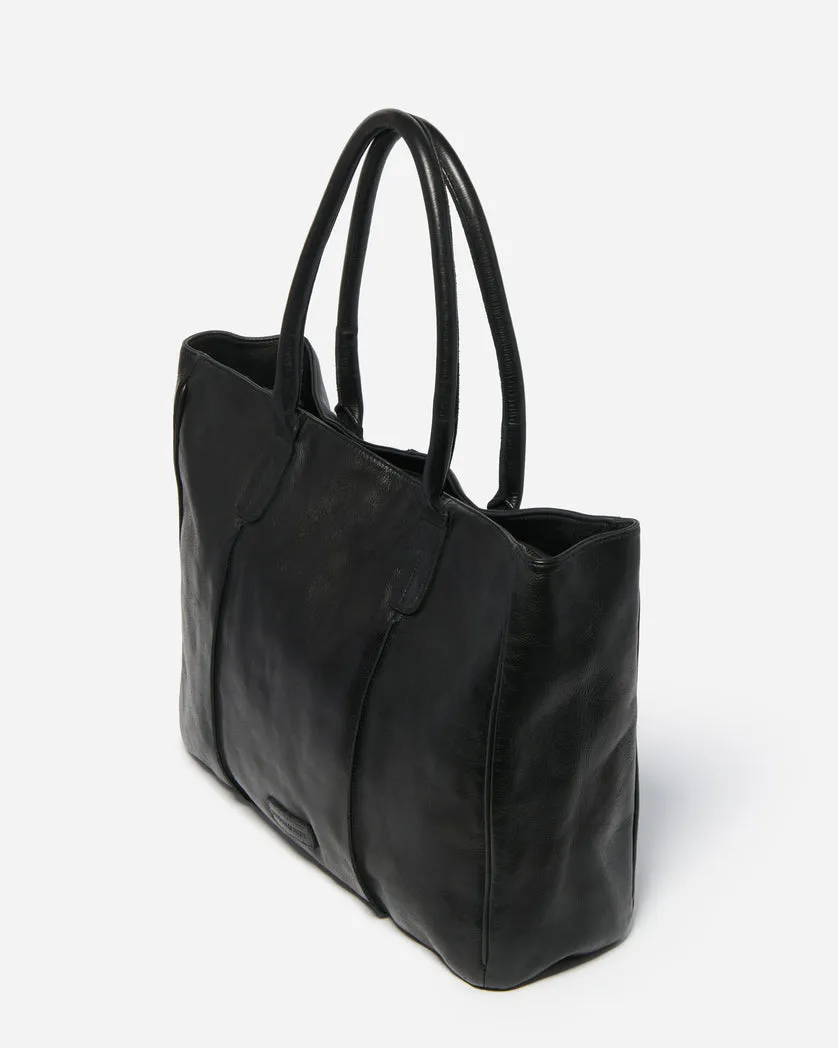 STITCH & HIDE WASHED LEATHER LONDON TOTE BLACK - FREE WALLET POUCH