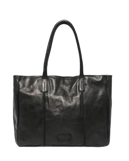 STITCH & HIDE WASHED LEATHER LONDON TOTE BLACK - FREE WALLET POUCH