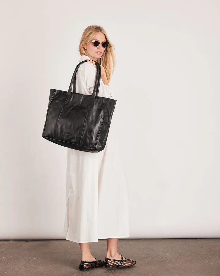 STITCH & HIDE WASHED LEATHER LONDON TOTE BLACK - FREE WALLET POUCH