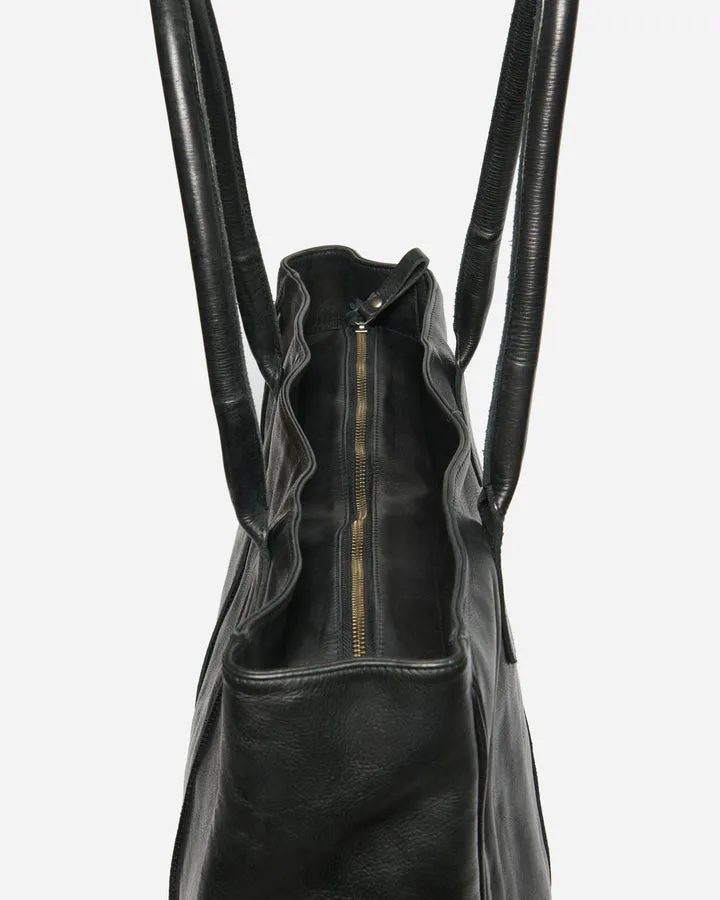 STITCH & HIDE WASHED LEATHER LONDON TOTE BLACK - FREE WALLET POUCH