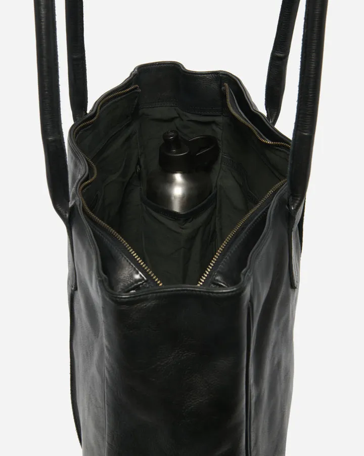 STITCH & HIDE WASHED LEATHER LONDON TOTE BLACK - FREE WALLET POUCH