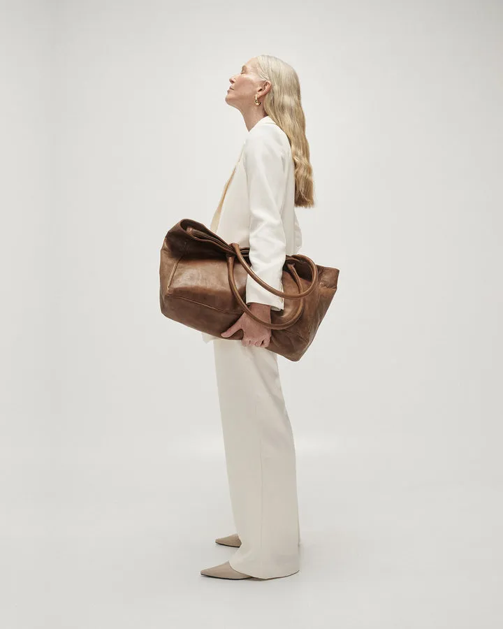 STITCH & HIDE WASHED LEATHER LONDON TOTE TAUPE - FREE WALLET POUCH