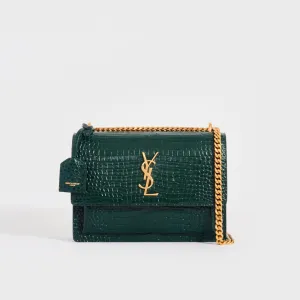 Sunset Medium Leather Shoulder Bag in Dark Mint