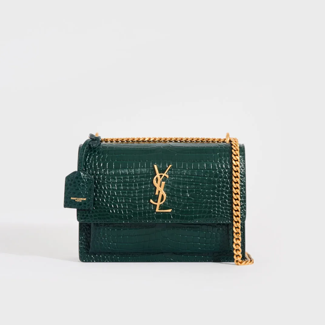 Sunset Medium Leather Shoulder Bag in Dark Mint