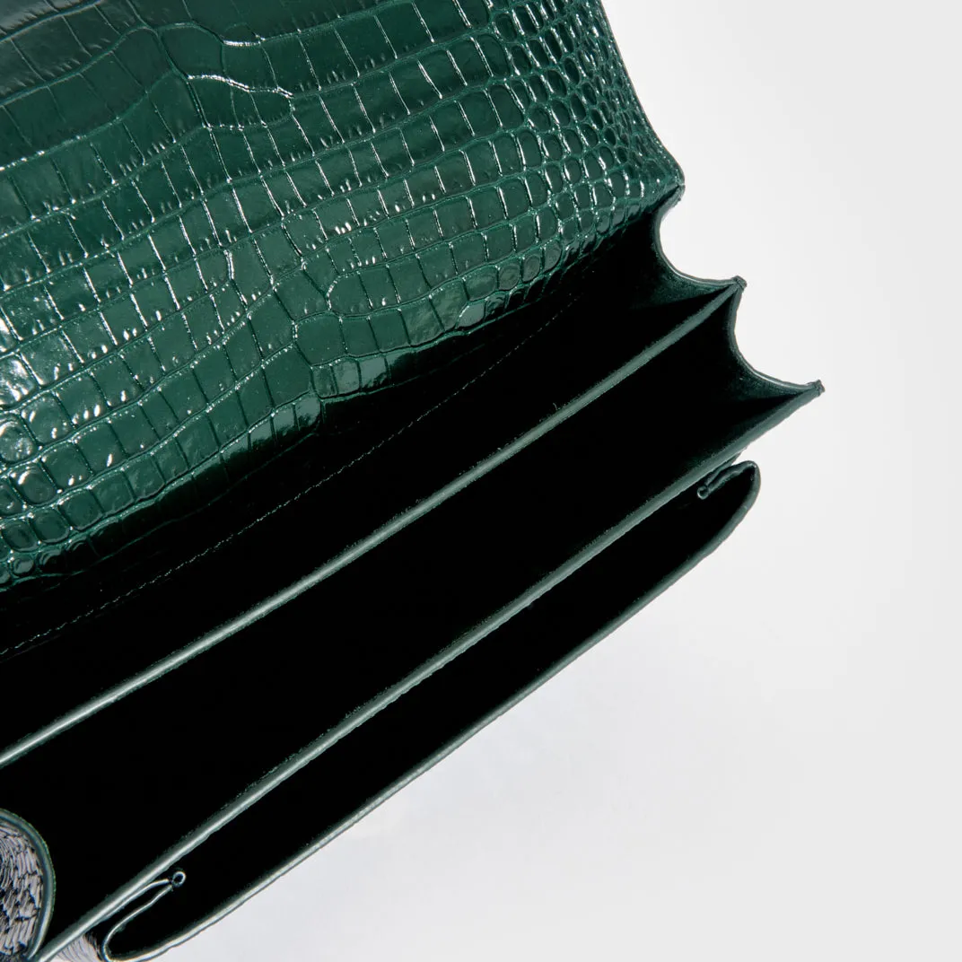 Sunset Medium Leather Shoulder Bag in Dark Mint