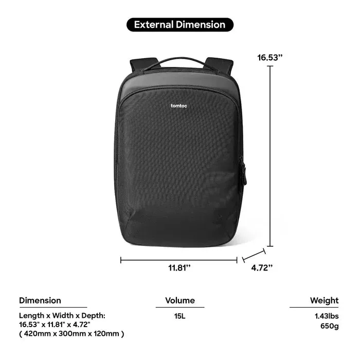 Tomtoc Explorer T60 Laptop Backpack 15.6 Inch / 15L - Black
