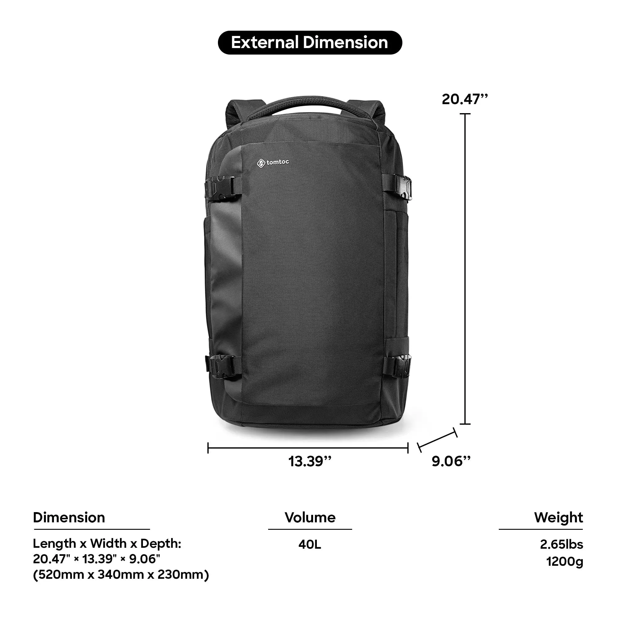 Tomtoc Navigator T66 Laptop Travel Backpack 40L