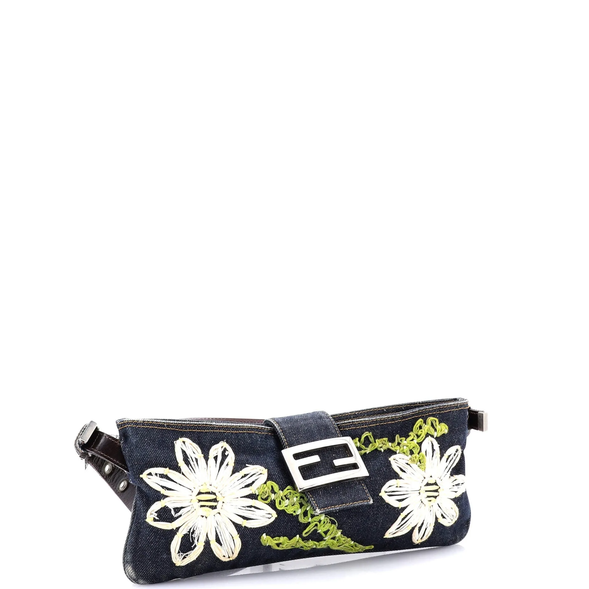 Vintage Baguette Shoulder Bag Embellished Denim Medium