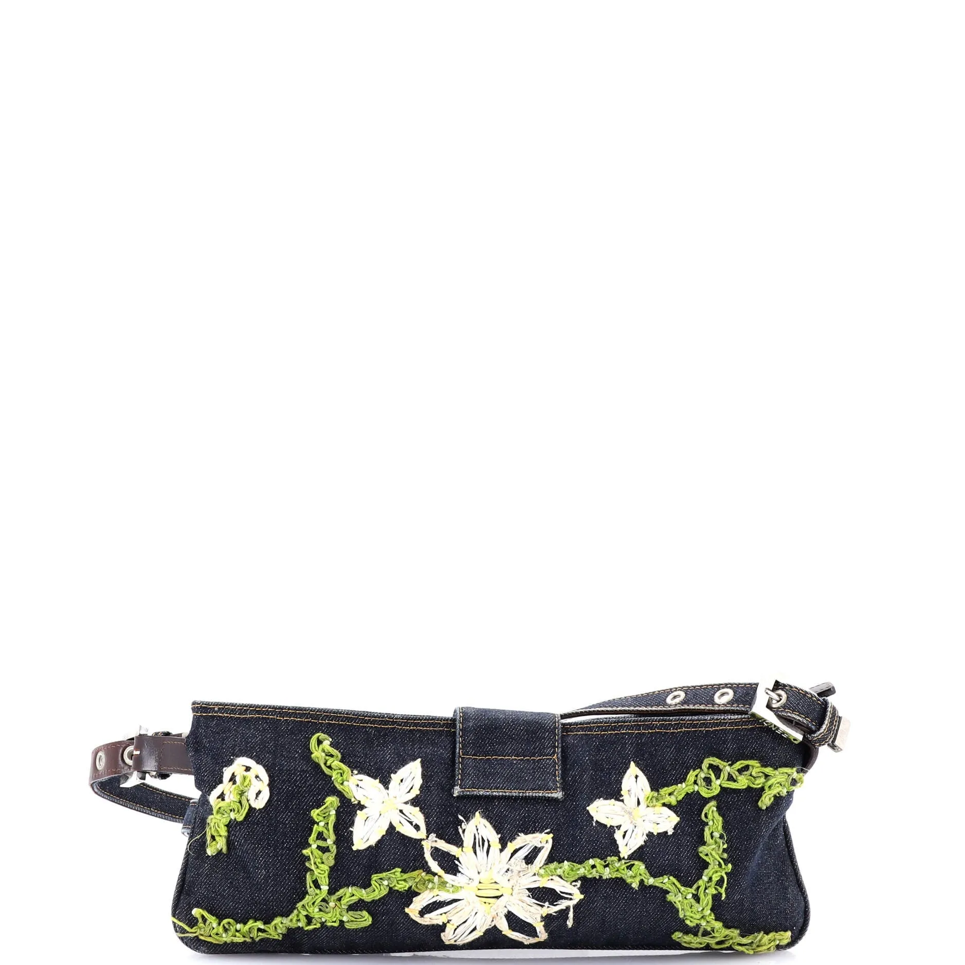 Vintage Baguette Shoulder Bag Embellished Denim Medium
