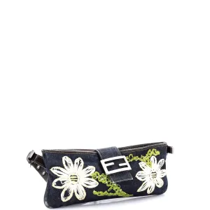 Vintage Baguette Shoulder Bag Embellished Denim Medium