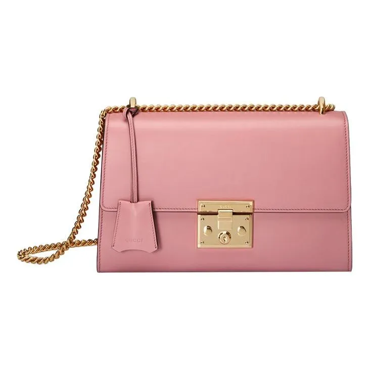 (WMNS) GUCCI Padlock Metallic Leather Chain Shoulder Messenger Bag Pink Candy 409486-AP00G-5808