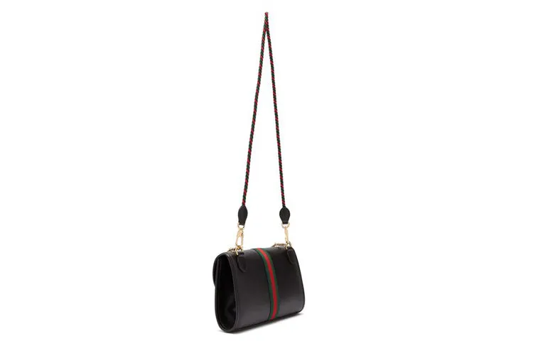 (WMNS) GUCCI Rajah Enamel Tiger Head Stripe Webbing Leather Chain Shoulder Messenger Bag Black Retro 564697-0OLKX-8389