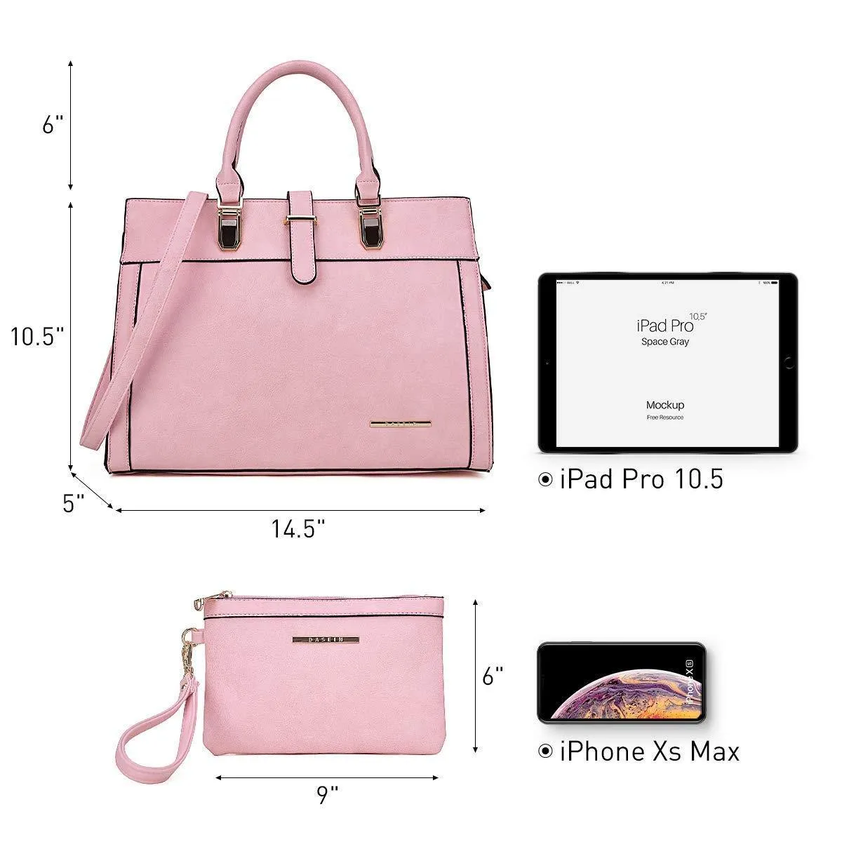 Women Flap-over Belt Top Handle Tote Satchel Purse Work Bag Matching Wristlet bag l Dasein