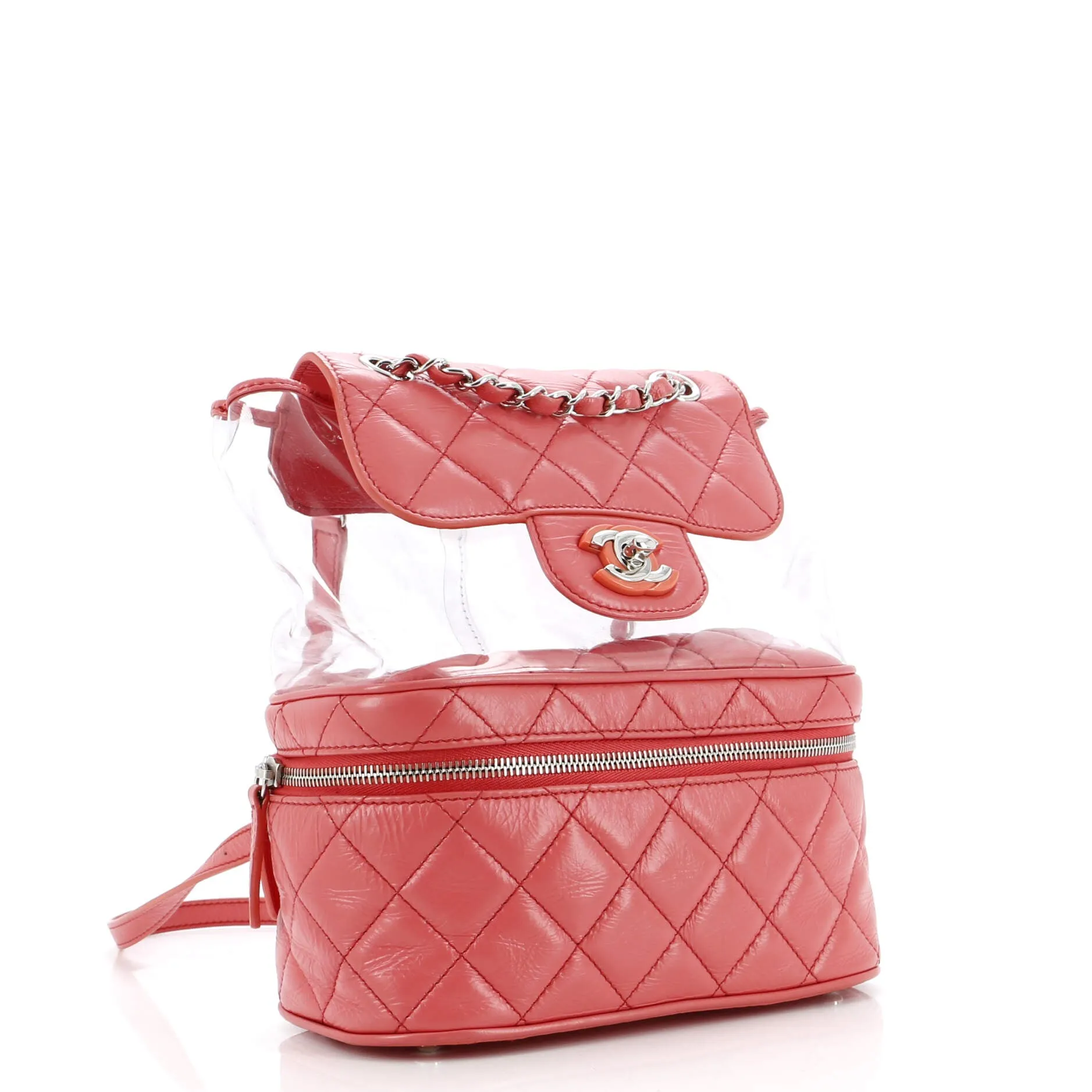 Zip Around Flap Backpack Quilted Crumpled Calfskin and PVC Small