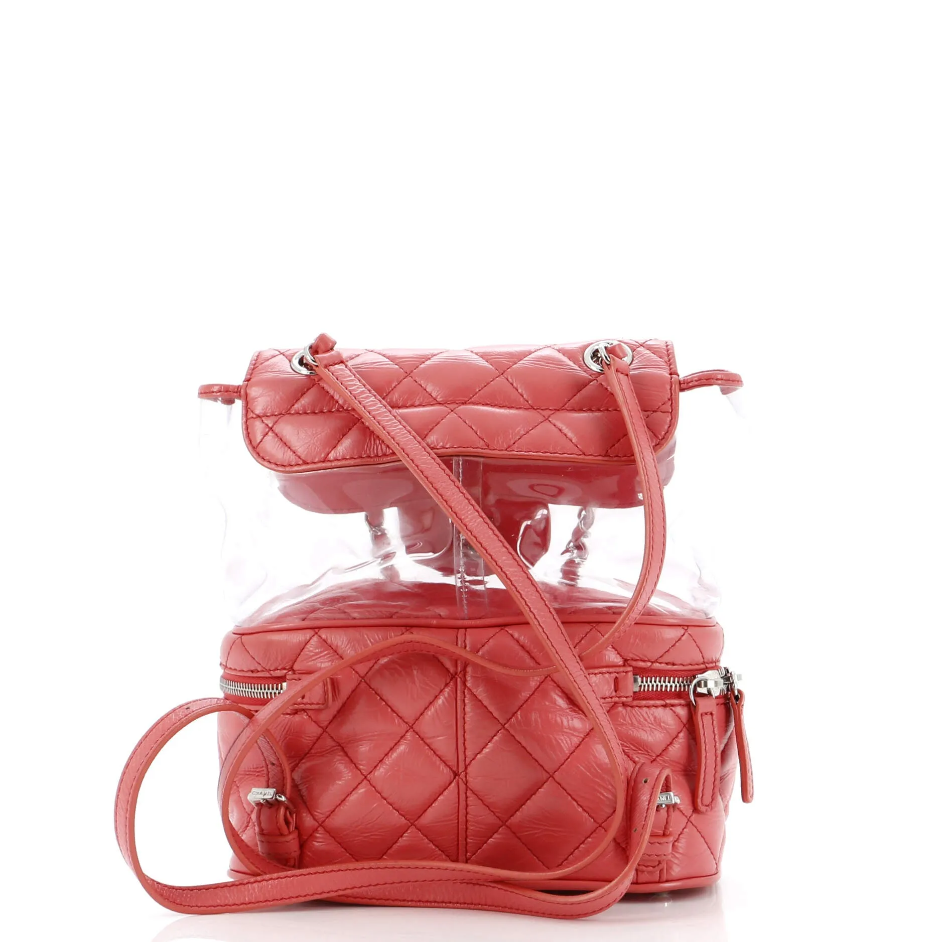 Zip Around Flap Backpack Quilted Crumpled Calfskin and PVC Small