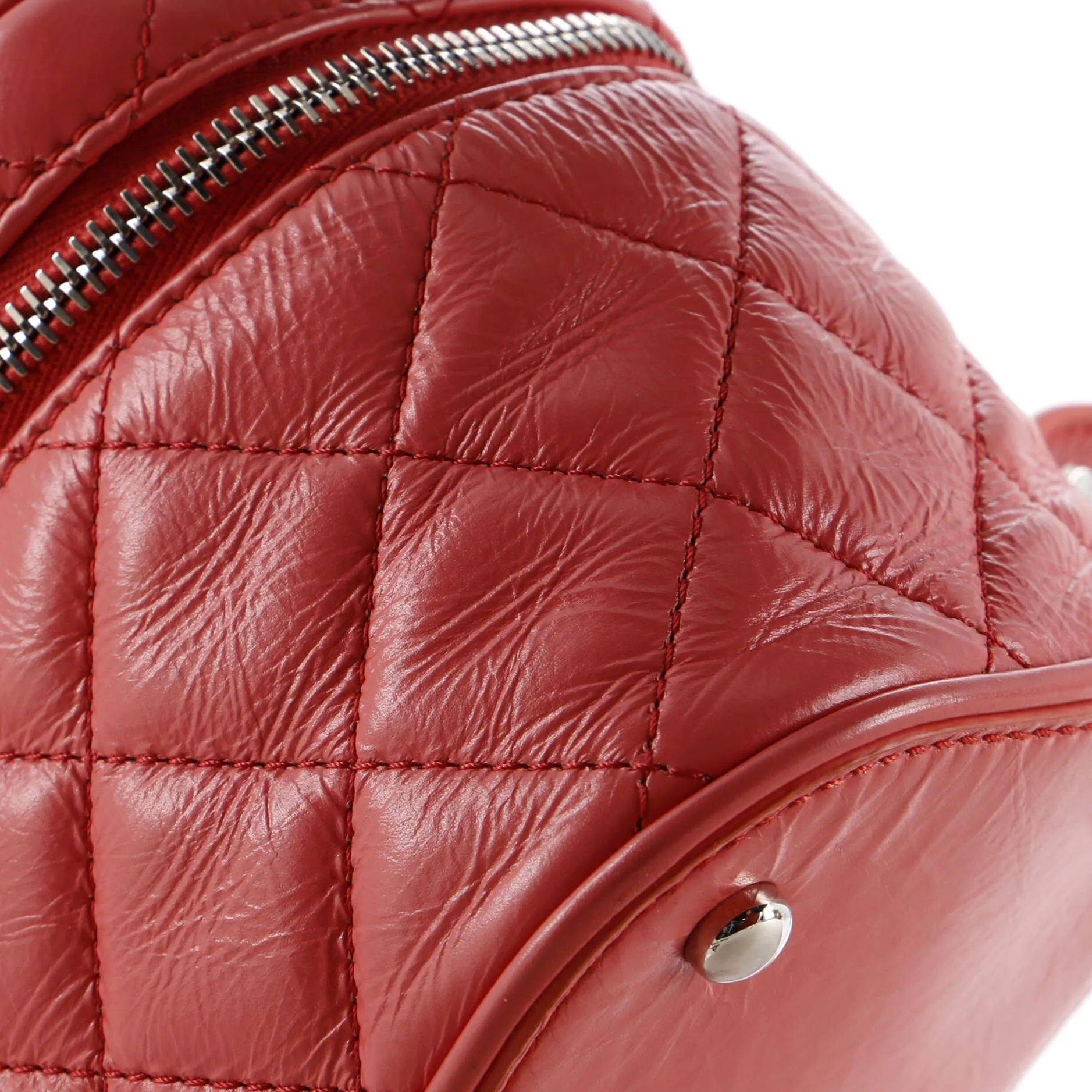 Zip Around Flap Backpack Quilted Crumpled Calfskin and PVC Small