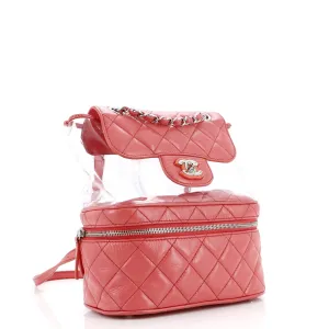 Zip Around Flap Backpack Quilted Crumpled Calfskin and PVC Small