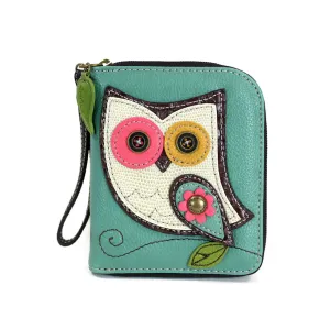 Zip Around Wallet - Owl II (Teal)