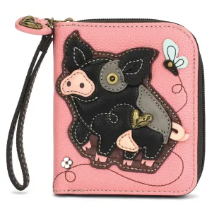 Zip Around Wallet - Spotted Black Pig