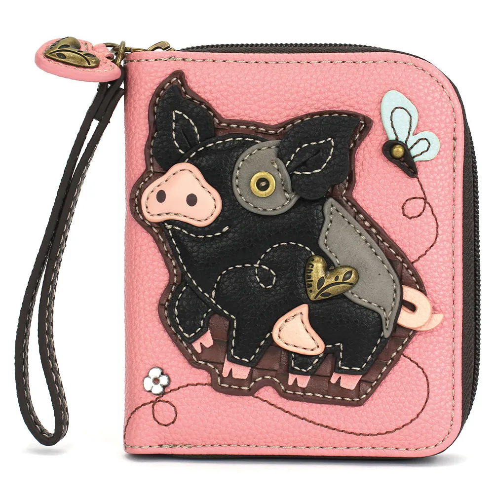 Zip Around Wallet - Spotted Black Pig